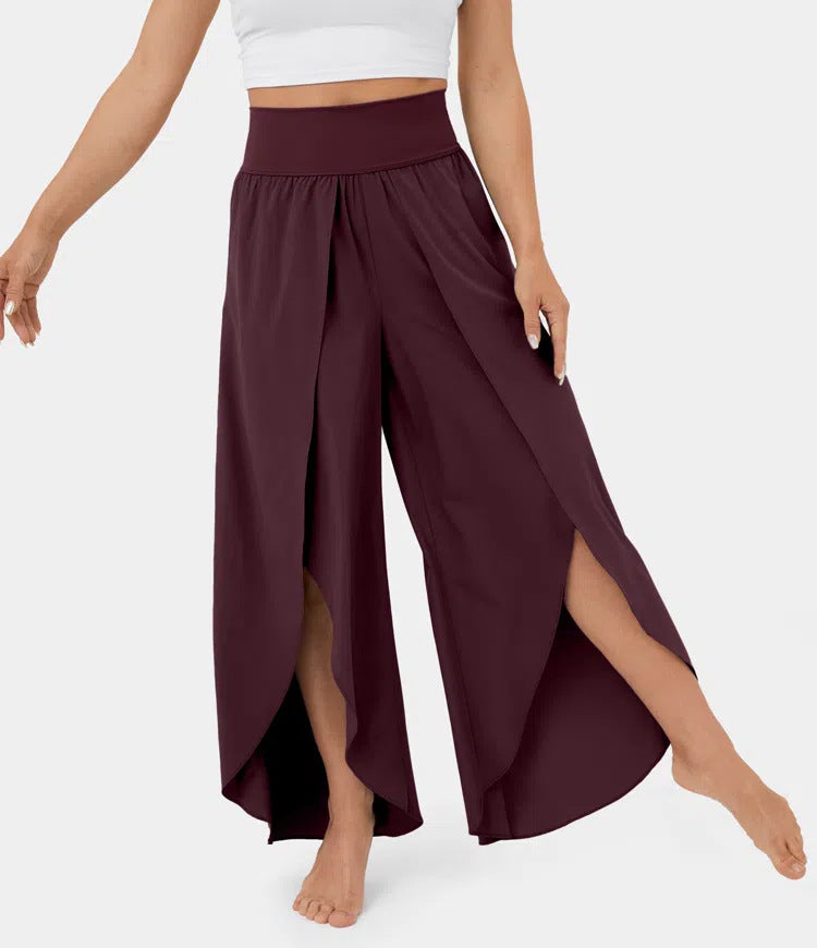 Loose Split Yoga Pants Summer Elastic High Waist Wide Leg Trousers