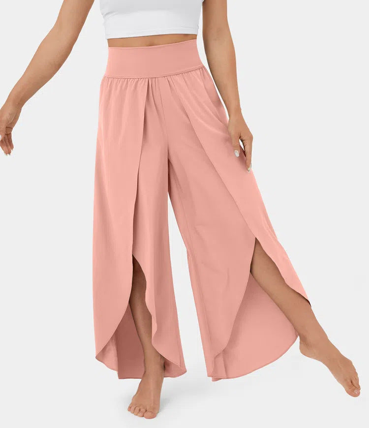 Loose Split Yoga Pants Summer Elastic High Waist Wide Leg Trousers