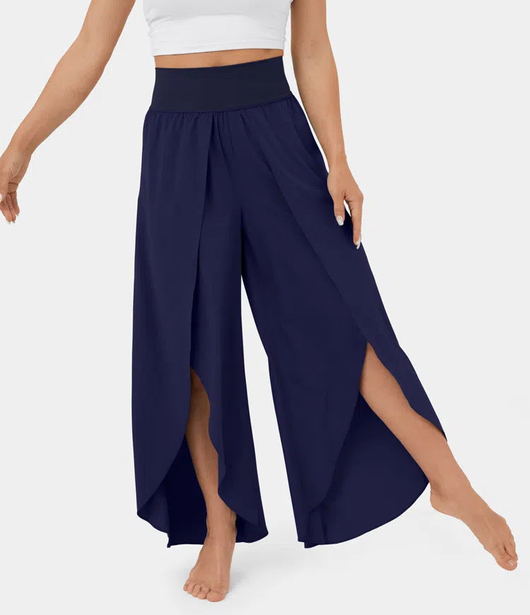 Loose Split Yoga Pants Summer Elastic High Waist Wide Leg Trousers