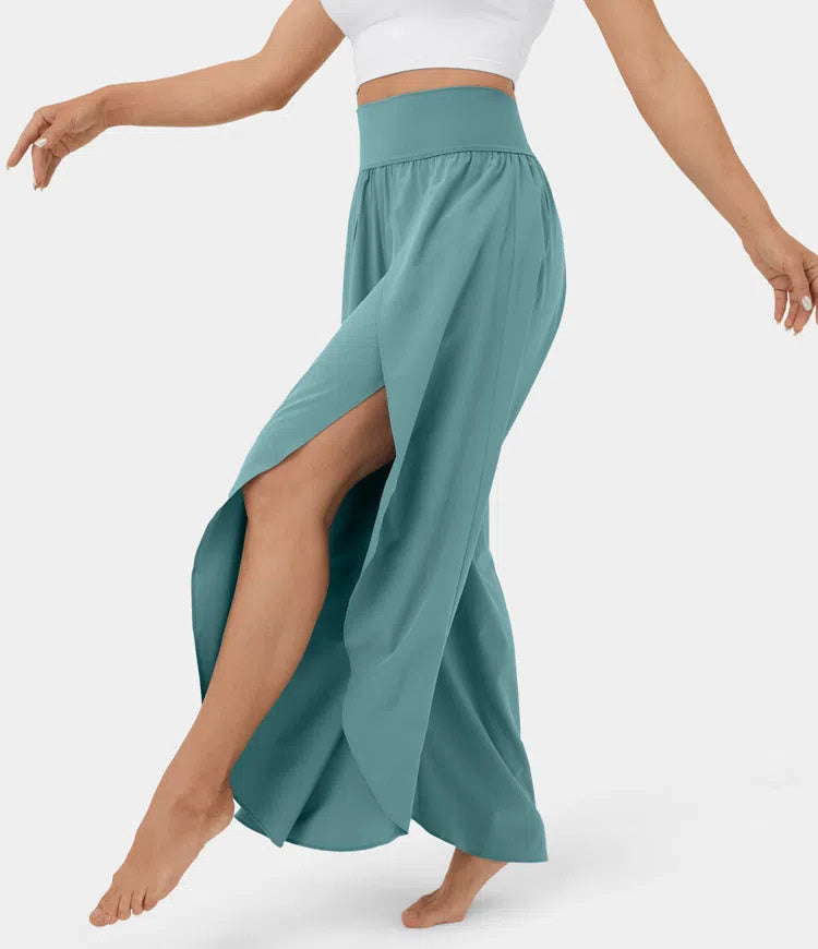 Loose Split Yoga Pants Summer Elastic High Waist Wide Leg Trousers