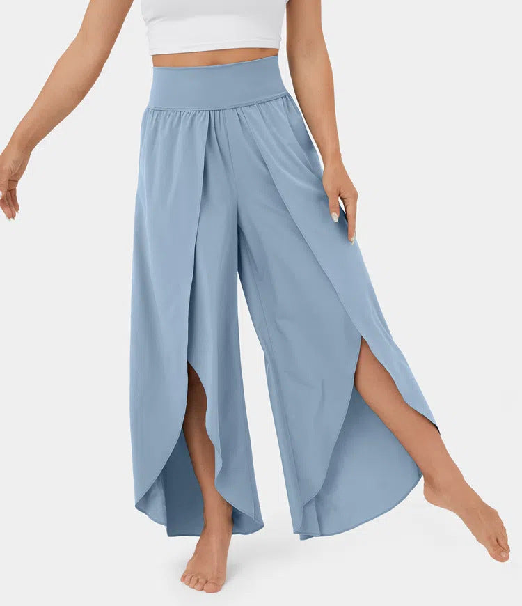 Loose Split Yoga Pants Summer Elastic High Waist Wide Leg Trousers