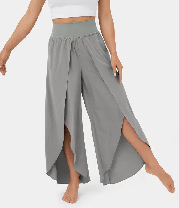 Loose Split Yoga Pants Summer Elastic High Waist Wide Leg Trousers