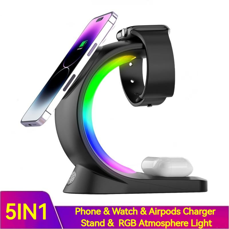 4 In 1 Magnetic Wireless Charger Fast Charging For Smart Phone Atmosphere Light