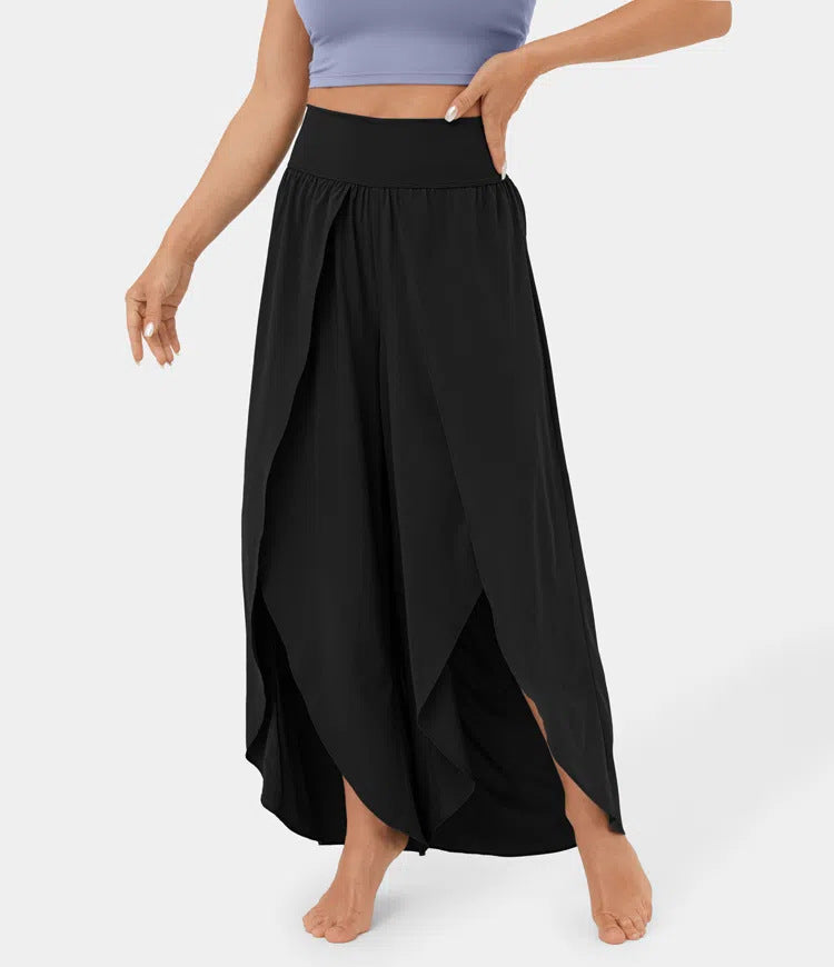 Loose Split Yoga Pants Summer Elastic High Waist Wide Leg Trousers