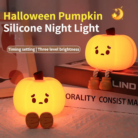 Home Decor Halloween Pumpkin Night Light Cute Soft Silicone Lamp Touch