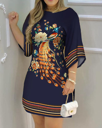 Round Neck Printed Dress For Women