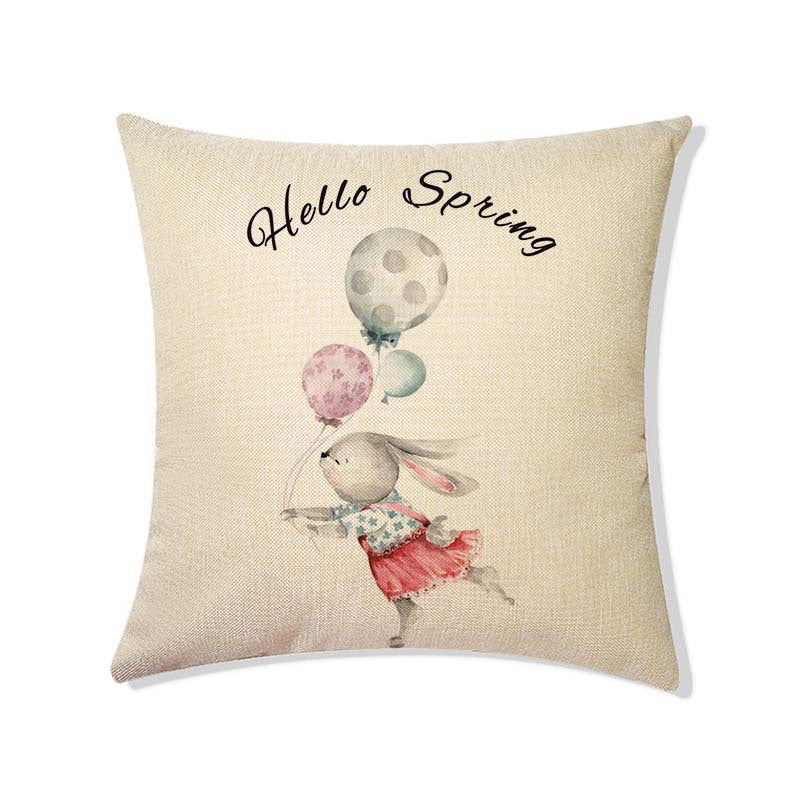 Rabbit Easter Eggs Truck Flower Basket Cushion Cover Throw Pillow Cover