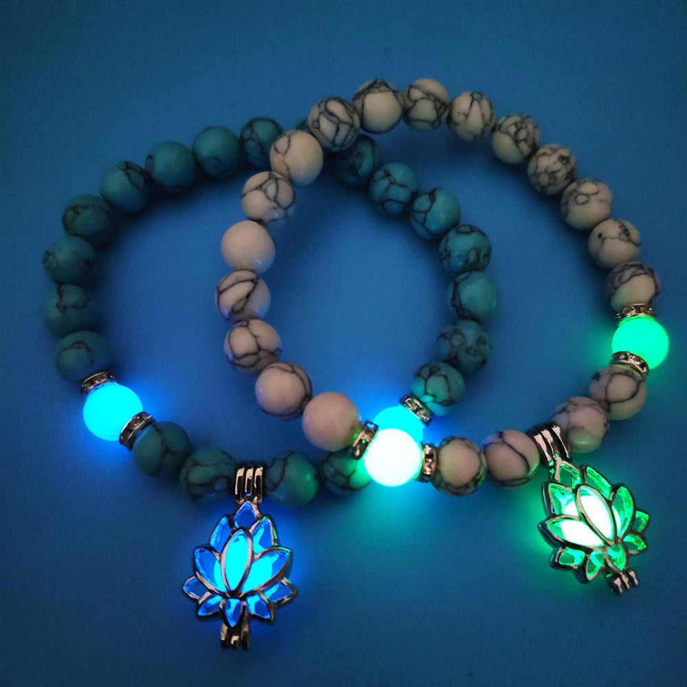 Energy Luminous Lotus Natural Stone Bracelet Charm Beads Bracelet For Men Women