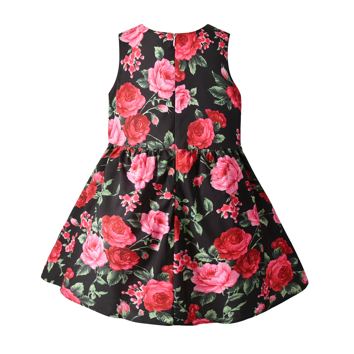 Girl's Simple And Elegant Flower Print Sleeveless Bow Dress