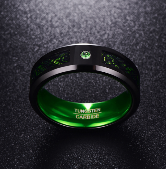 Matte Green Zircon Men Ring Tungsten Carbide Wedding Ring