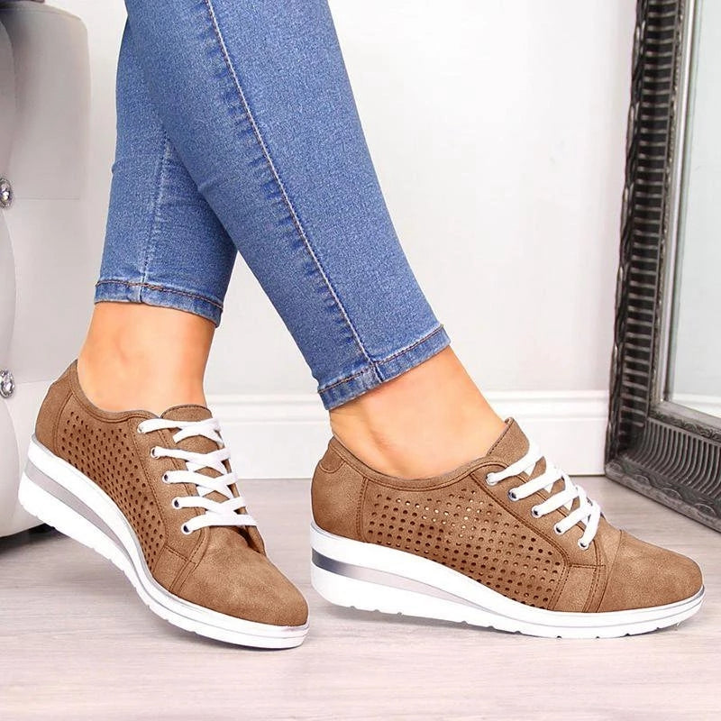 Wedge Shoes Summer Autumn Casual Canvas Sneakers Breathable Platform Sneakers Meddle Heel Pointed Toe Air Mesh Shoe