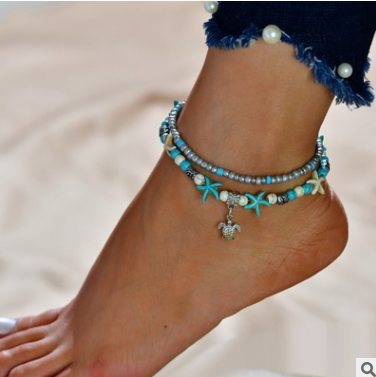 Mizhu Yoga Anklet Turtle Bracelet Beach Pendant Starfish Pearl Retro