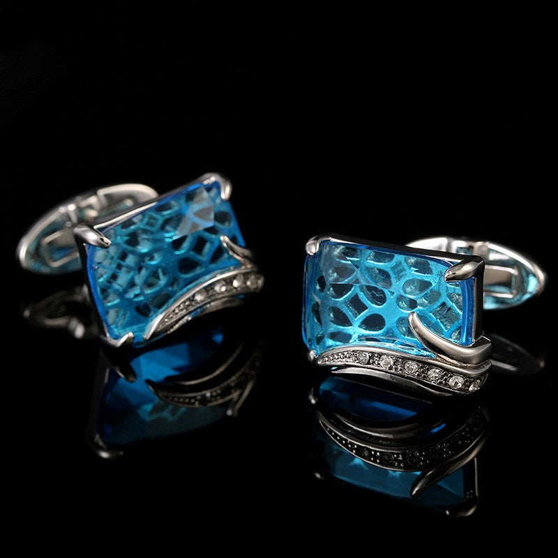 Men's Shirt Blue Crystal French Cufflinks