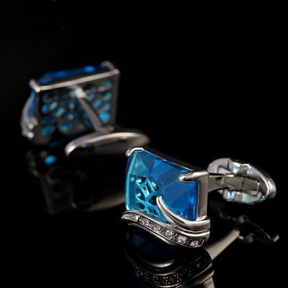 Men's Shirt Blue Crystal French Cufflinks