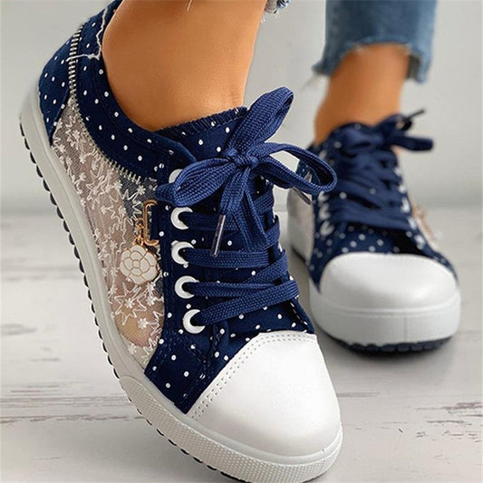 Season European and American Solid Color Canvas Shoes Flat Lace-up Mesh
