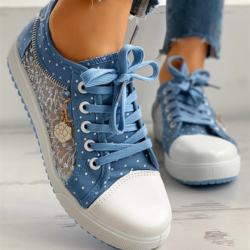 Season European and American Solid Color Canvas Shoes Flat Lace-up Mesh