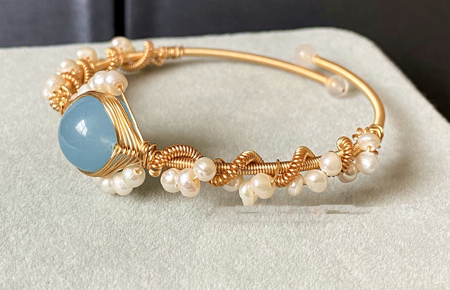 Gold Wrapped Handmade Bracelet Hailan Baohai Sapphire Natural White Pearl Bracelet