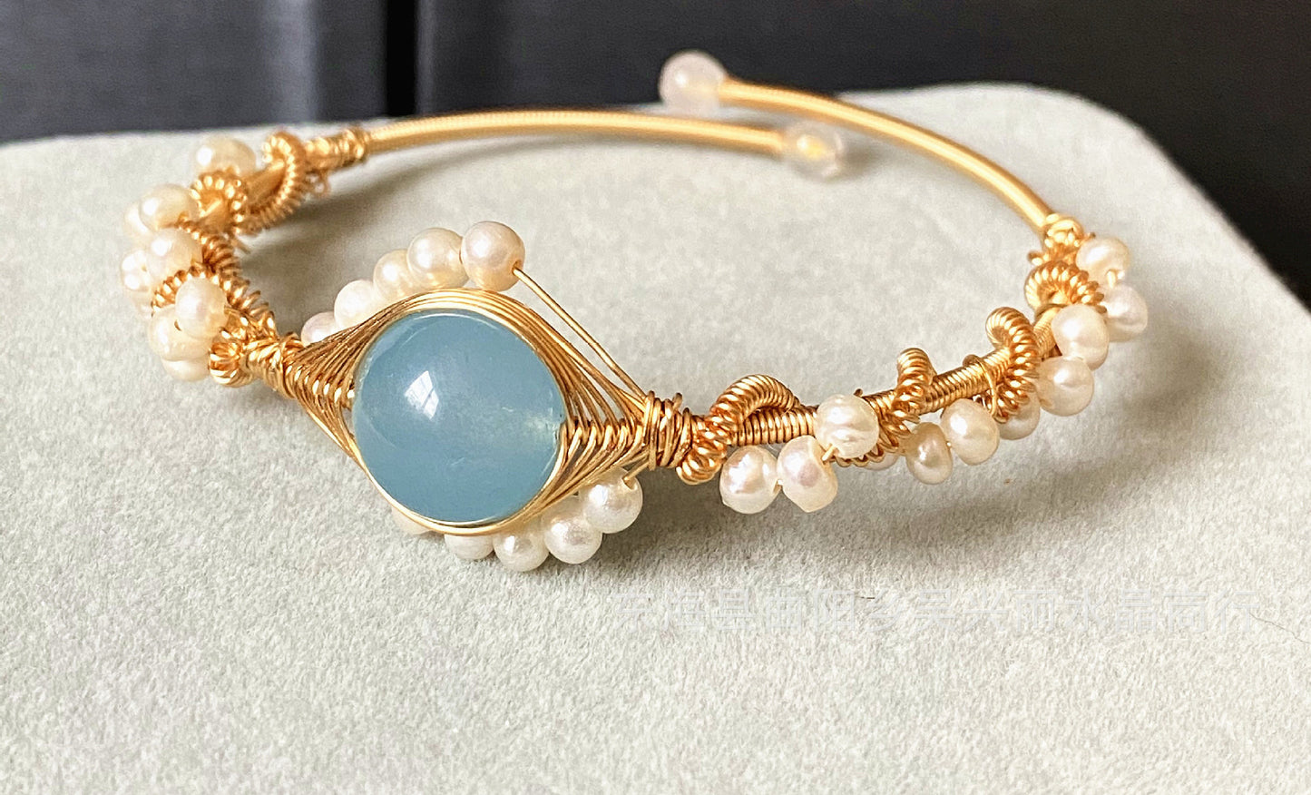 Gold Wrapped Handmade Bracelet Hailan Baohai Sapphire Natural White Pearl Bracelet