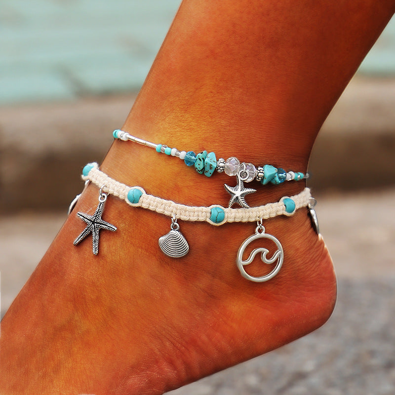 Mizhu Yoga Anklet Turtle Bracelet Beach Pendant Starfish Pearl Retro