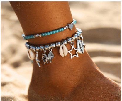 Mizhu Yoga Anklet Turtle Bracelet Beach Pendant Starfish Pearl Retro