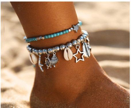 Mizhu Yoga Anklet Turtle Bracelet Beach Pendant Starfish Pearl Retro