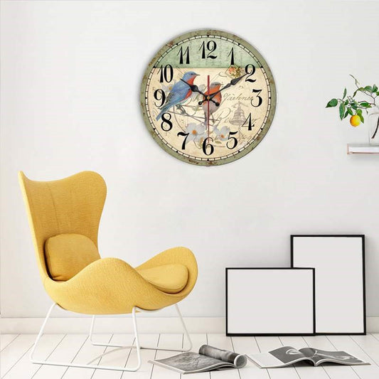 European Creative Wall Clock Wooden Living Room Quartz