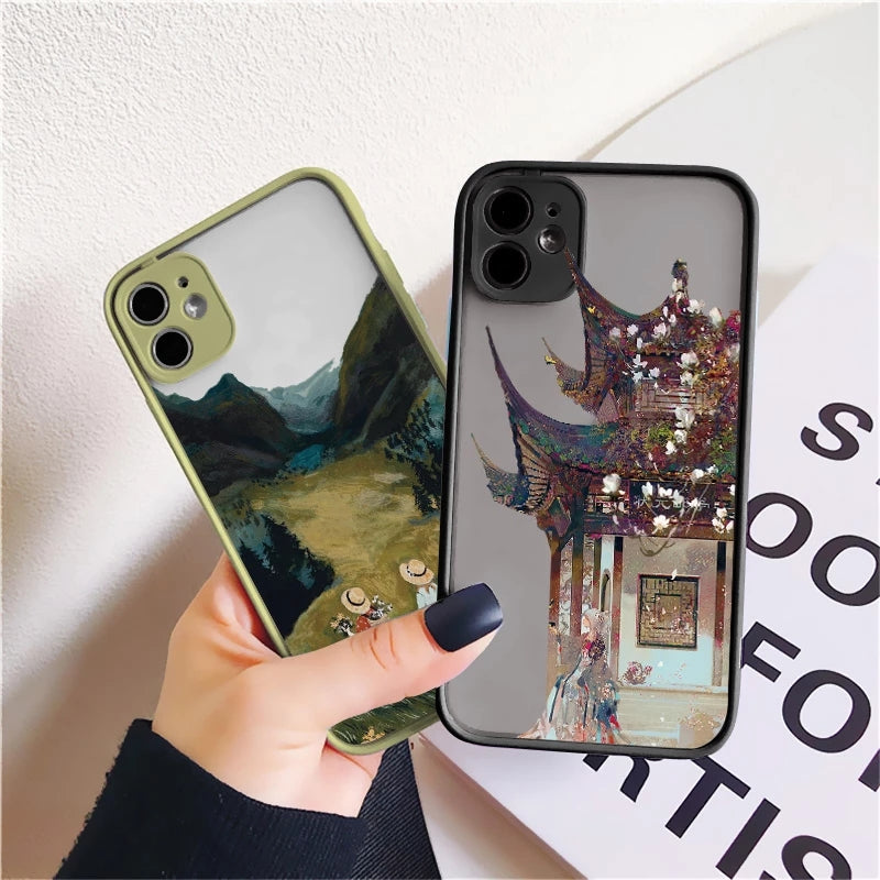 Vintage Cartoon Scenery Girl Phone Case