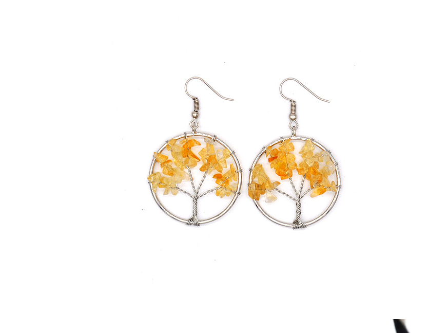 Natural Crystal Crushed Stone Tree Wishing Earrings