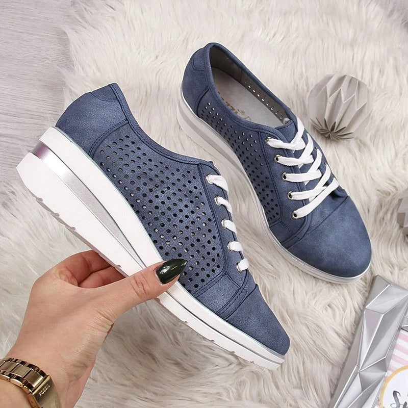 Wedge Shoes Summer Autumn Casual Canvas Sneakers Breathable Platform Sneakers Meddle Heel Pointed Toe Air Mesh Shoe