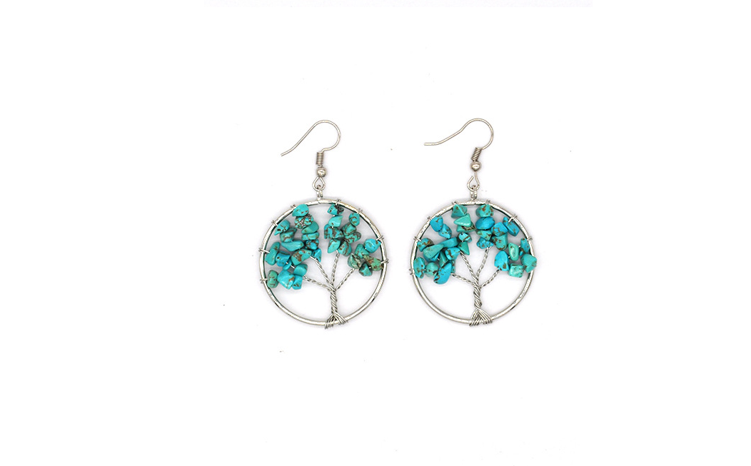 Natural Crystal Crushed Stone Tree Wishing Earrings