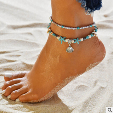 Mizhu Yoga Anklet Turtle Bracelet Beach Pendant Starfish Pearl Retro