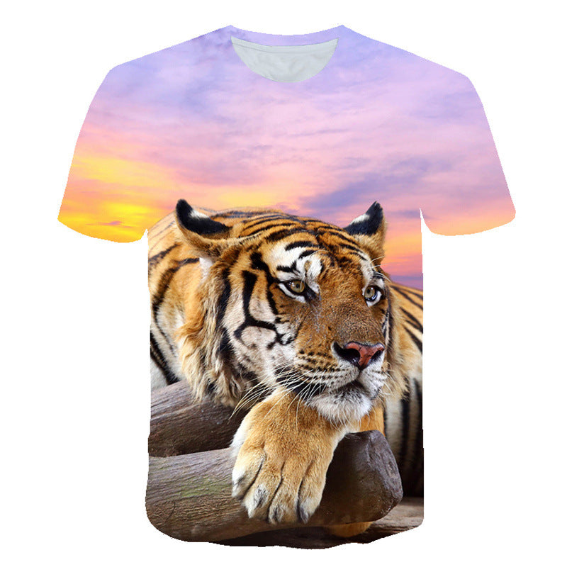 3D Digital Print Round Neck Short Sleeve Animal Pattern T-shirt