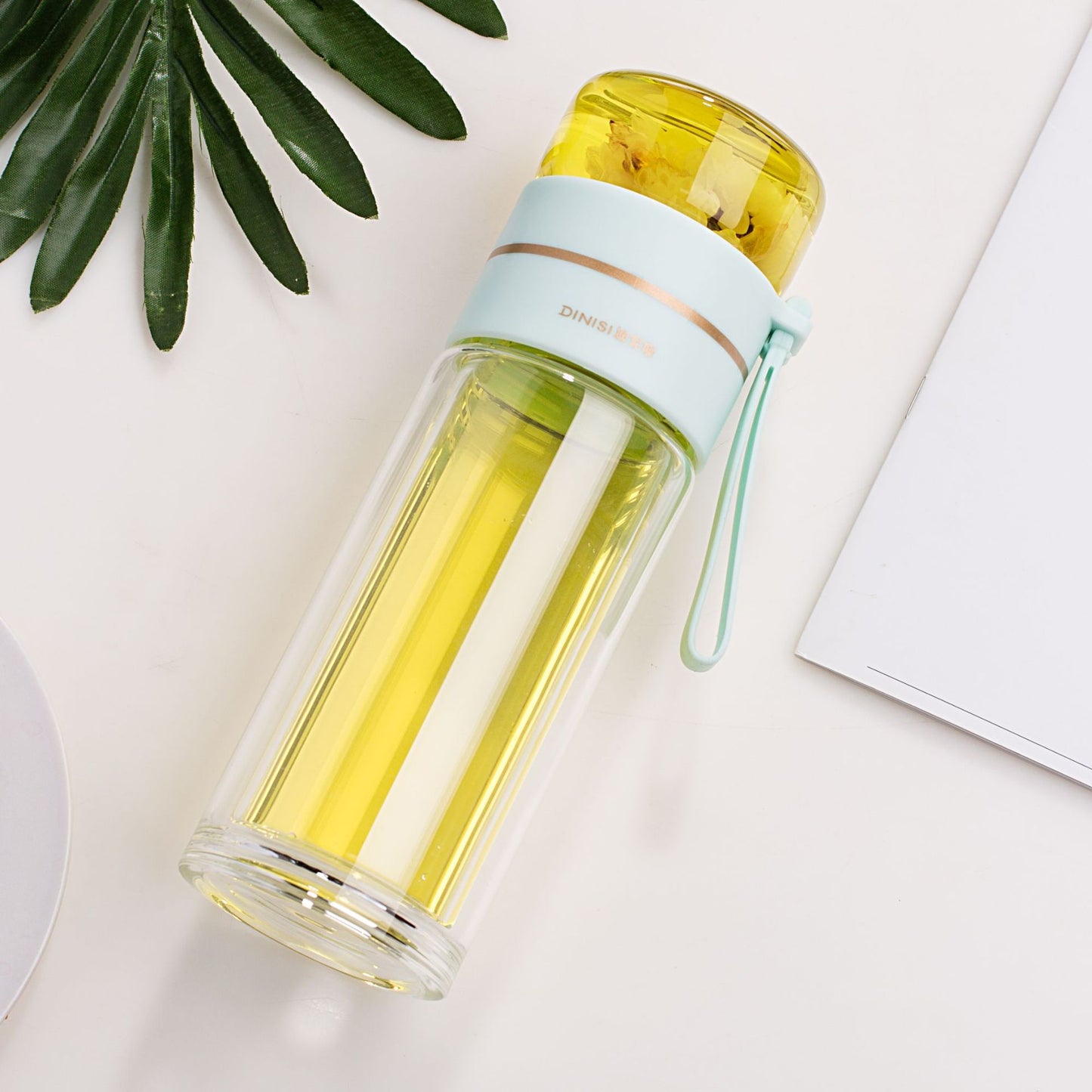 Glass Water Bottle With Tea Infuser Filter and Tea Separation