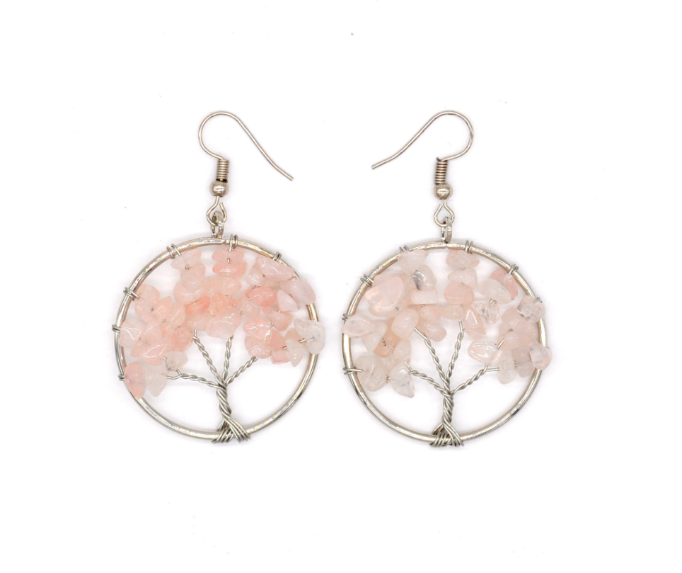 Natural Crystal Crushed Stone Tree Wishing Earrings