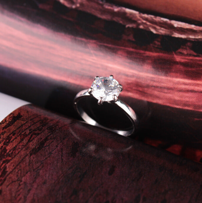 Plated 925 Silver Six-Prong Zirconia High-Diamond Ring