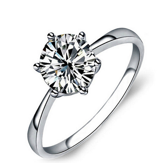 Plated 925 Silver Six-Prong Zirconia High-Diamond Ring