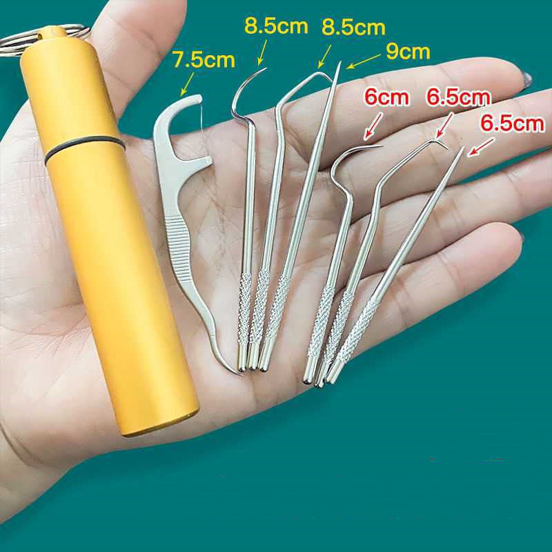 Stainless Steel Toothpick 304 Household Portable Cleaning Tool Toothpick Set 7pcs