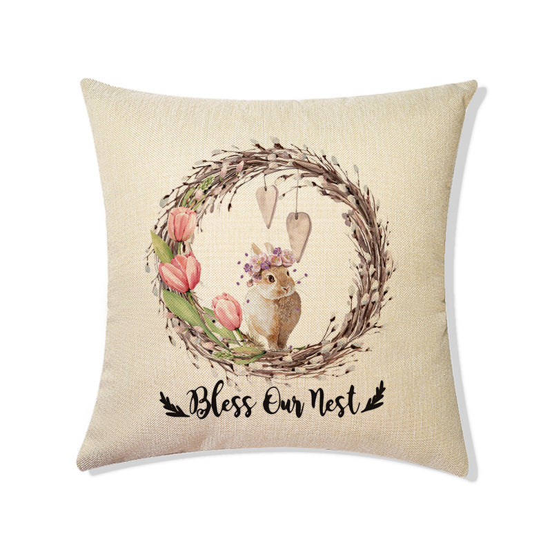 Rabbit Easter Eggs Truck Flower Basket Cushion Cover Throw Pillow Cover