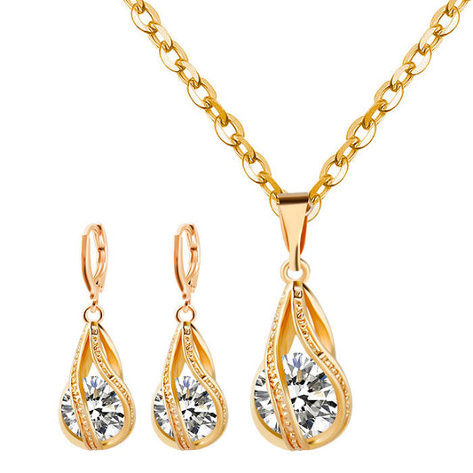 Simple zircon jewelry set Silver Drop Necklace Earrings set