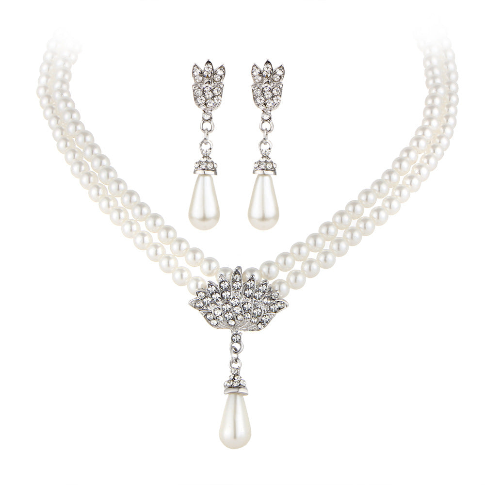 Jewelry Bridal Pearl Crystal Diamond Short Clavicle Necklace Set