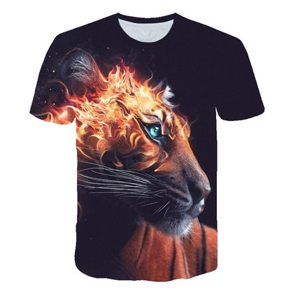 3D Digital Print Round Neck Short Sleeve Animal Pattern T-shirt