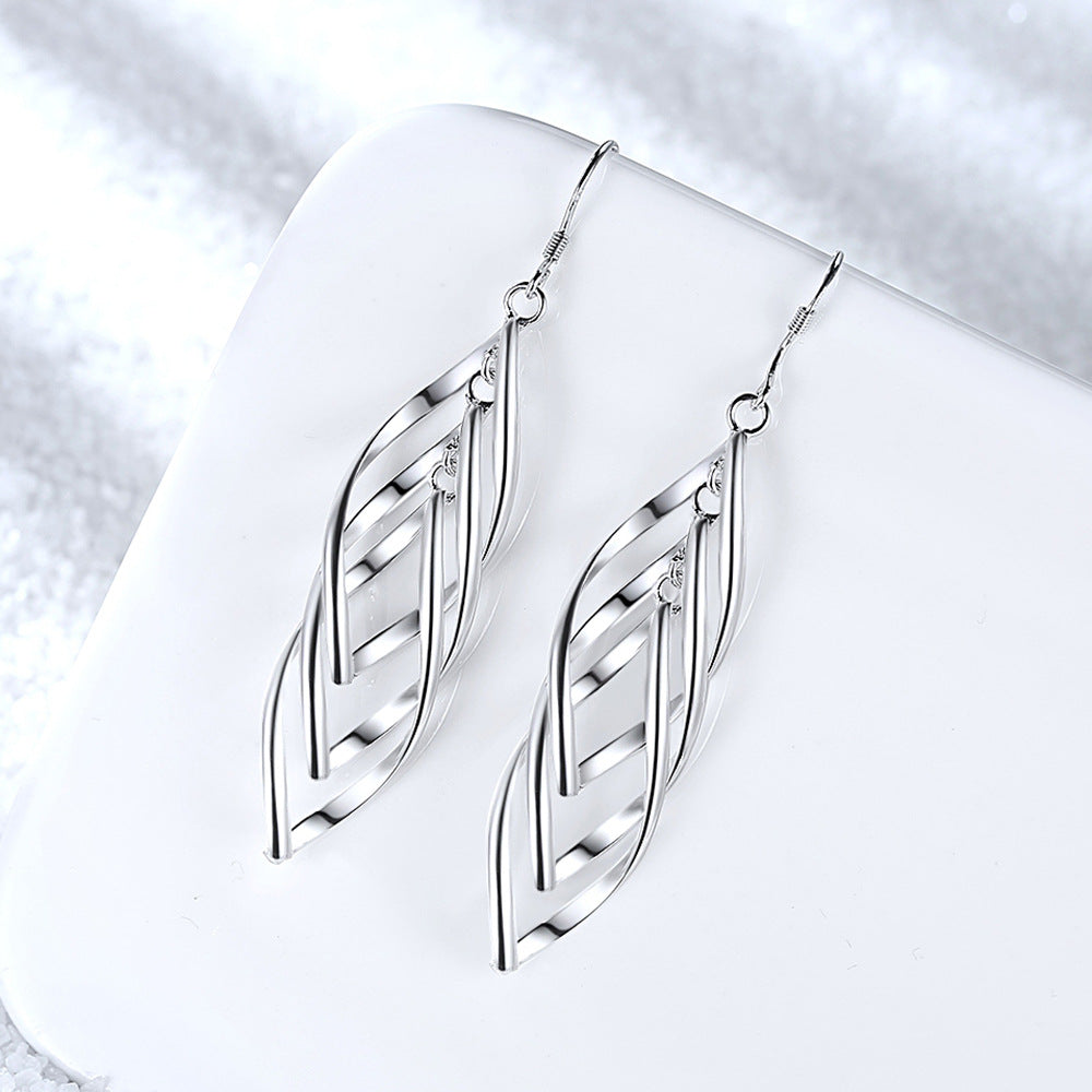 Silver Plated Double Twist Tassel Earrings Hot Korean Style Wave Super Fairy Hanging Earrings