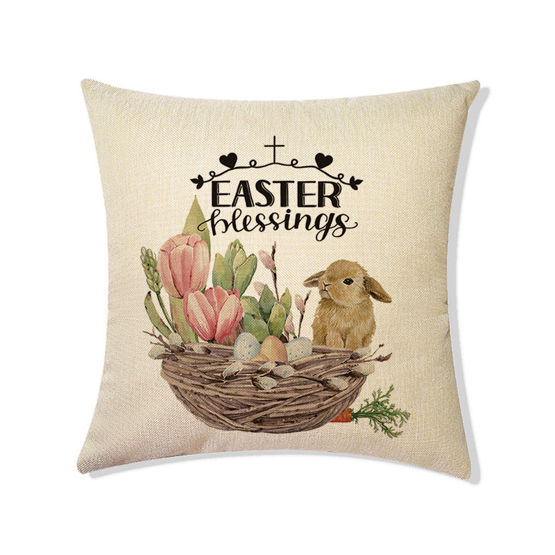 Rabbit Easter Eggs Truck Flower Basket Cushion Cover Throw Pillow Cover