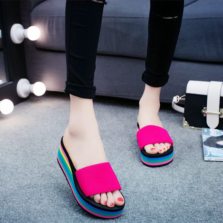 Slope slippers with thick bottom slip Home Furnishing lady shoes slippers summer beach