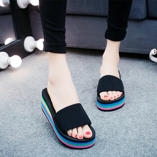 Slope slippers with thick bottom slip Home Furnishing lady shoes slippers summer beach