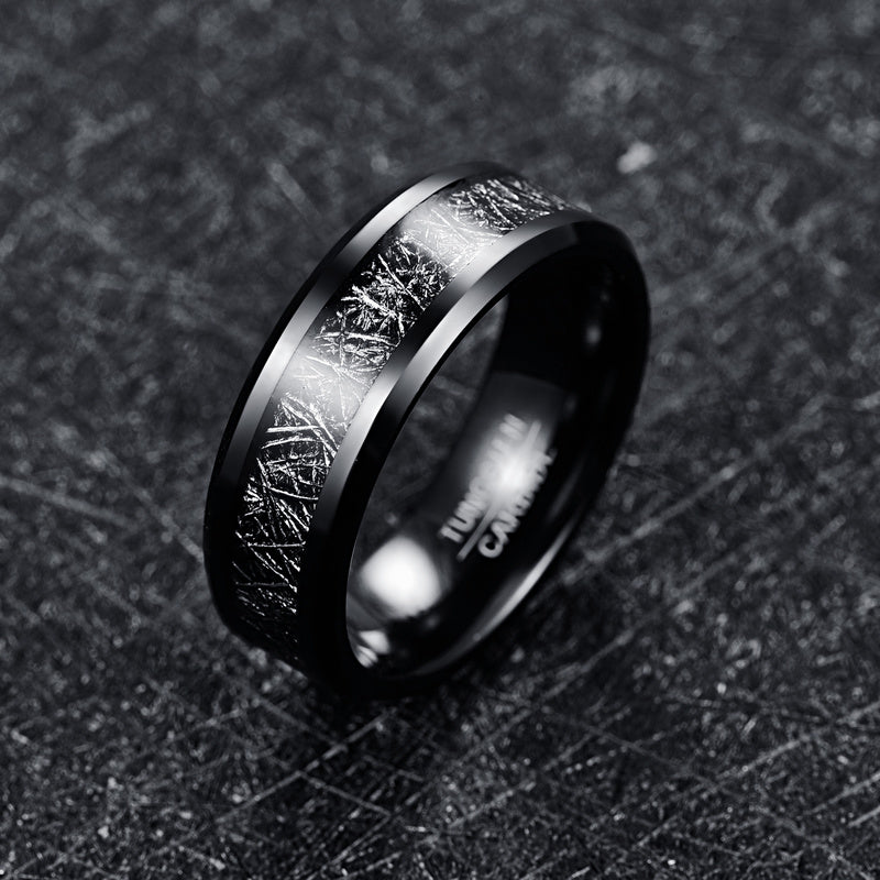 Men's Electroplated Black Meteorite Tungsten Steel Ring