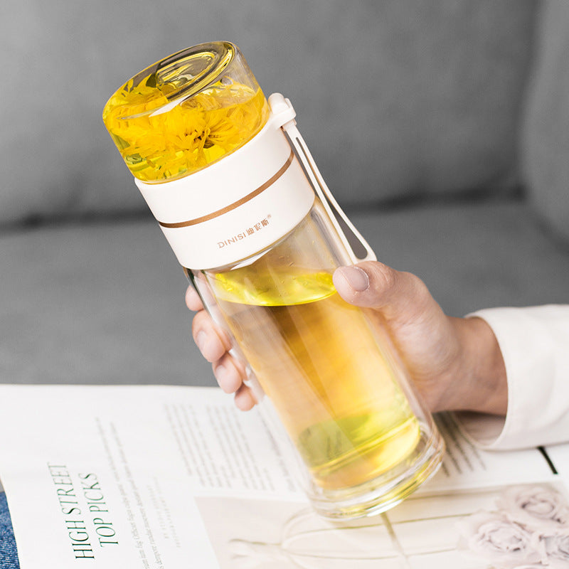 Glass Water Bottle With Tea Infuser Filter and Tea Separation