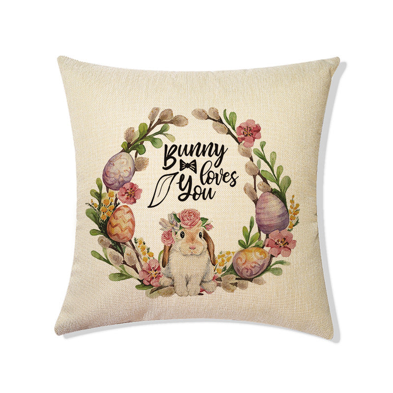 Rabbit Easter Eggs Truck Flower Basket Cushion Cover Throw Pillow Cover