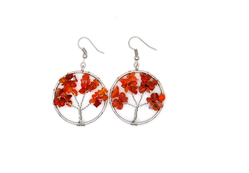 Natural Crystal Crushed Stone Tree Wishing Earrings