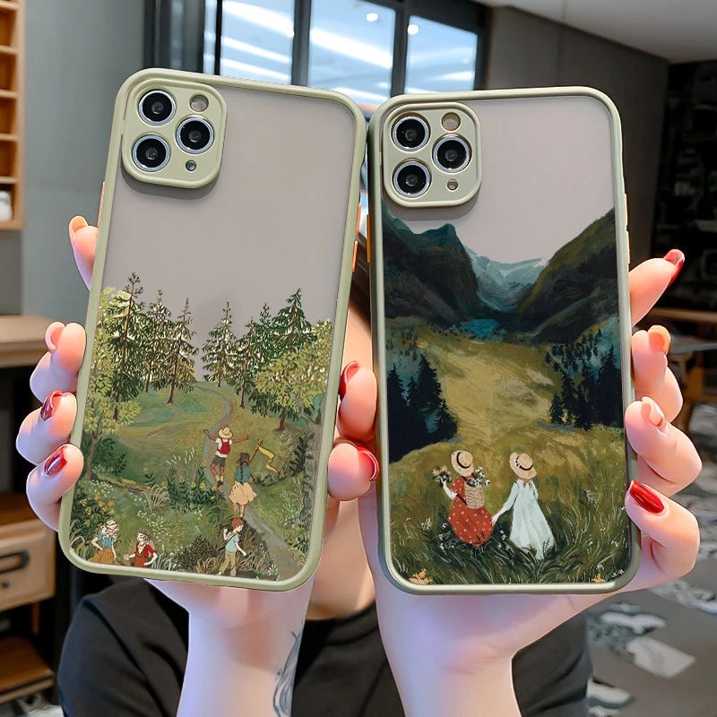 Vintage Cartoon Scenery Girl Phone Case